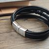 Punk Arrow Entanglement Design Men Jewelry Leather Braided Bracelets Stainless Steel Black Bracelets Fashion Male Bangle