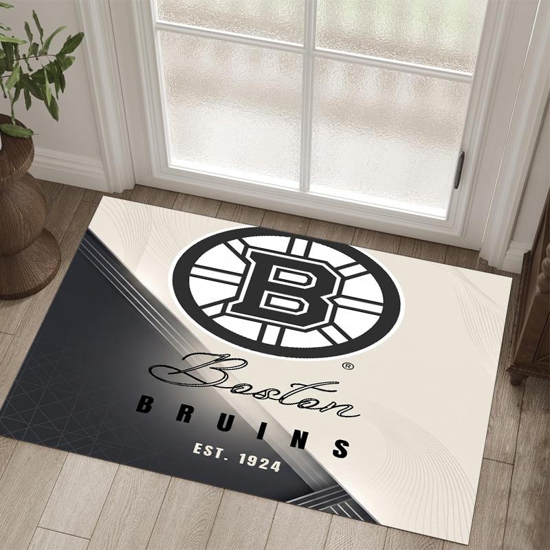 Boston Bruins Design Křišťálový Sametový Koberec Útulný Ne?Protiskluzová tištěná předložka do ložnice, obývacího pokoje, předsíně