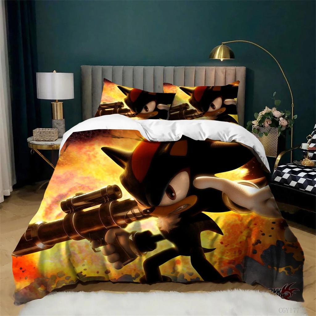 2/3pcs Movie Sonic Bedding Duvet Cover Set Graphic Lightweight Comforter Set Bedroom Soft Duvet Cover with Pillowshams