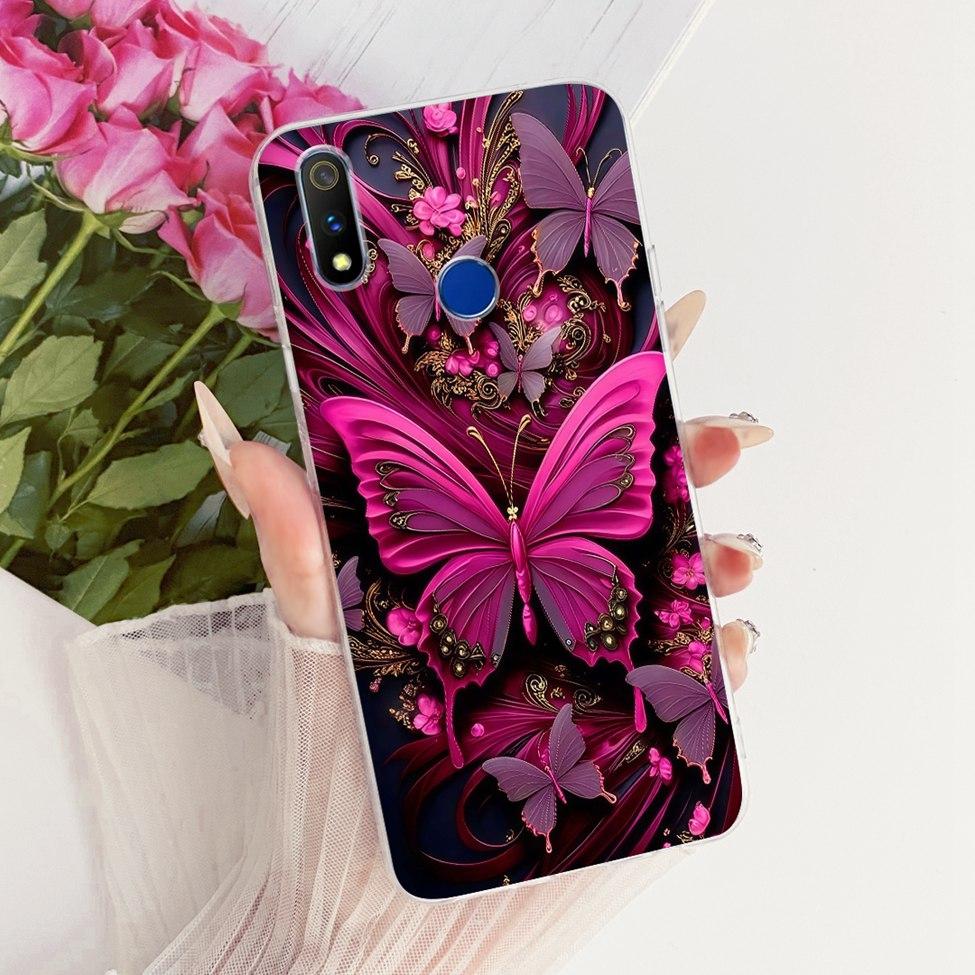 Transparent For Realme 3 Pro Case RMX1851 Cute Cat Fashion Butterfly Funny Painted Casing For Real Me 3 Pro Cover