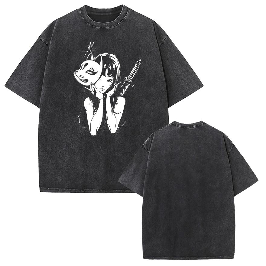 Tomie Manga Graphic Tshirt Vintage Washed Fashion Oversized T Shirt Summer Casual Short Sleeve Tees Cotton Men Women Clothing