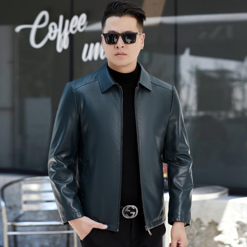 

Зимняя кожаная куртка для мужчин, короткая куртка из утолщенной овчины, пуховик из мягкой кожи среднего возраста, куртка с лацканами 195