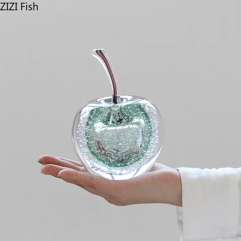 Transparent Bubble Apples/Pear Glass Statue Desk Decoration Ornaments Creative Crafts Fruits Sculpture Room Aesthetic Decor