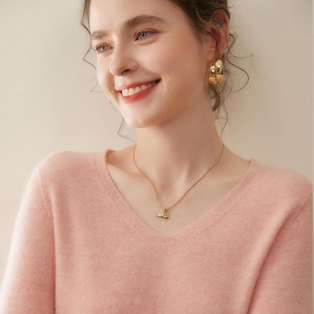 Women's V-Neck Cashmere Long Sleeve Sweater - Autumn/Winter Knitwear Pullover