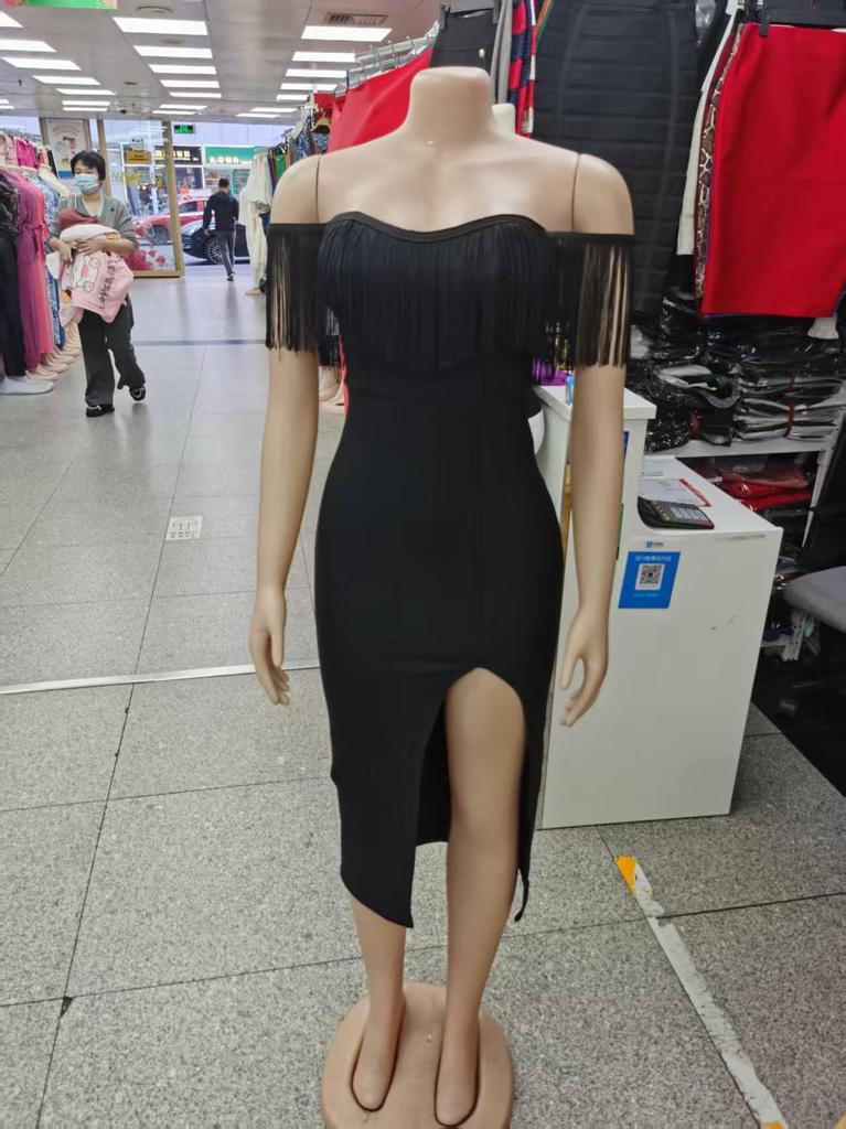 Elegant Tassel Waist-Cinching Bandage Evening Dress for Women
