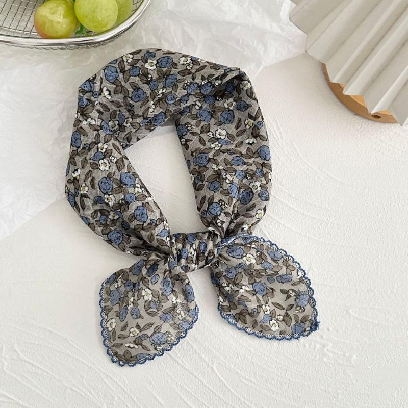 Silk scarf new retro literary cotton and linen square scarf decorative scarf floral headscarf headband multi-purpose scarf small shawl