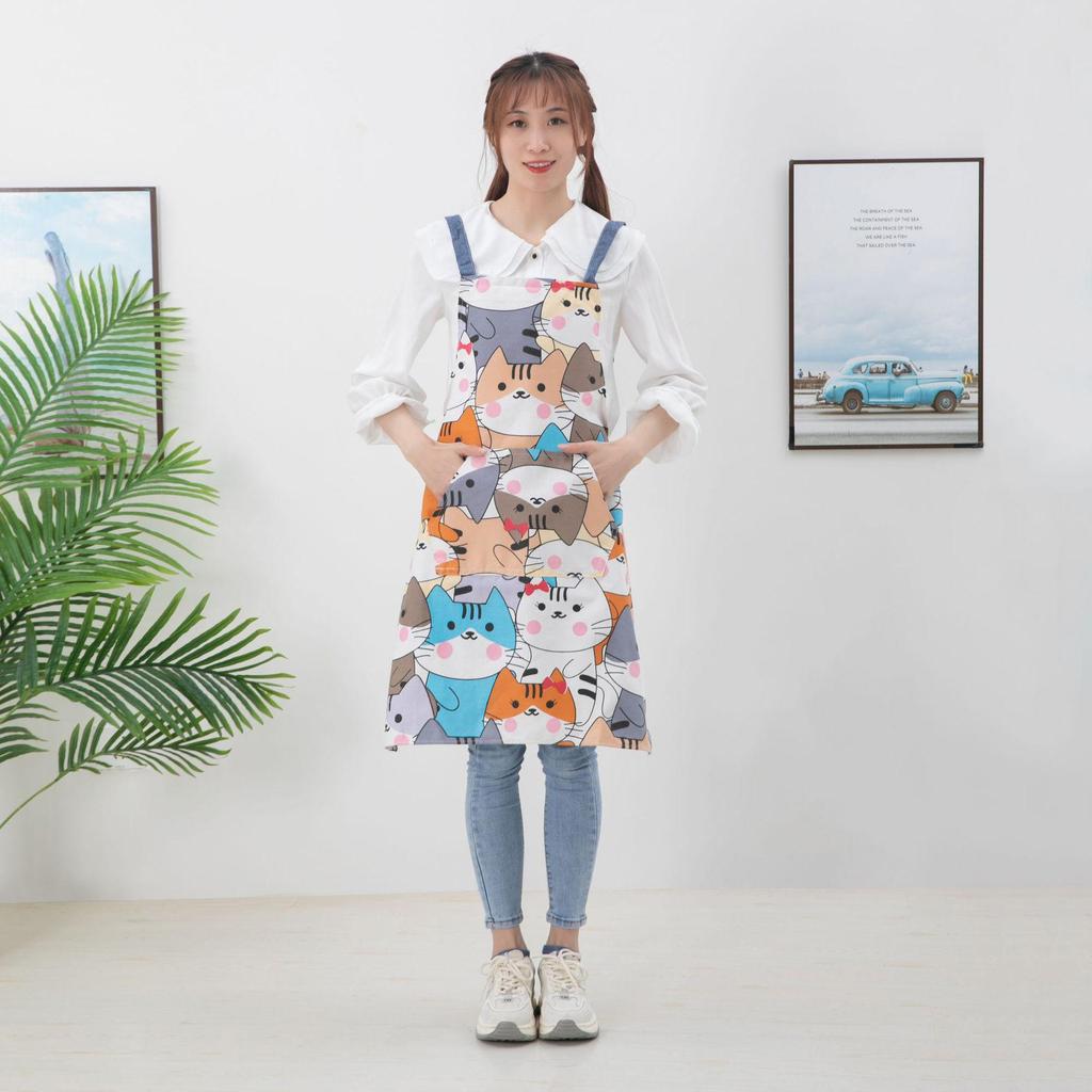 Sunflower Pattern All-Cotton Canvas Apron - One Size, Stain-Resistant, Modern Minimalist Design for Household Cleaning