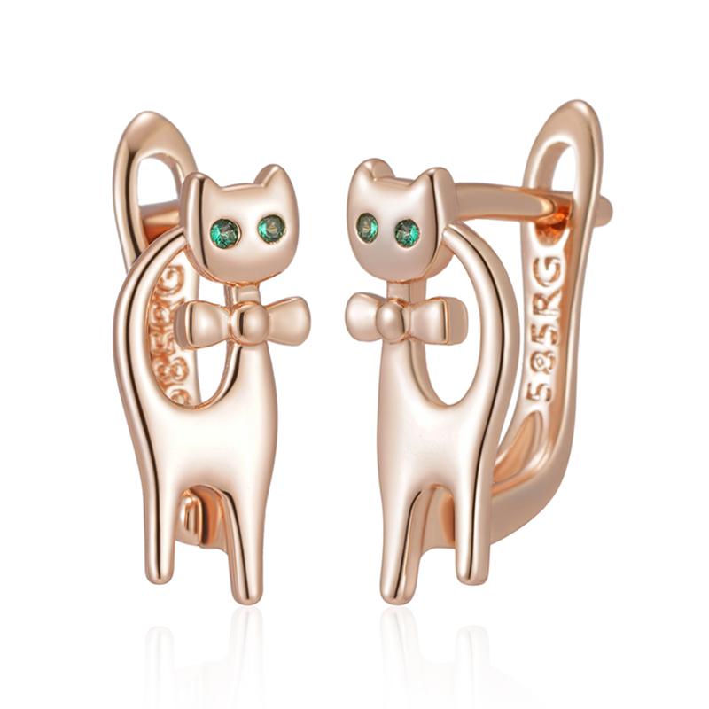 

Luxury Cute Cat Earrings For Girls Rose Gold Color Natural Zircon Accessories Children Baby Xmas Gifts Animal Jewelry