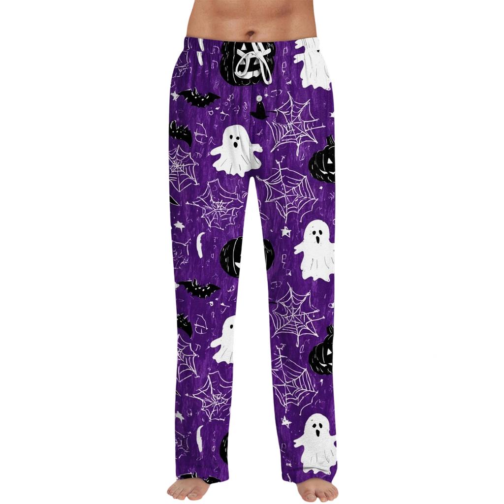 Men's Halloween Print Drawstring Pants Casual Lounge Sleepwear Relaxed Fit Cotton Blend Fabric Full Length