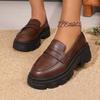 Spring New Coarse Heel Single Shoes Women's Round Head Deep Mouth Thick Sole Anti-slip Wear-resistant Loafers