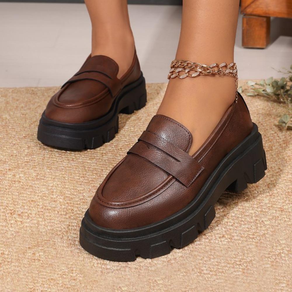 Spring New Coarse Heel Single Shoes Women's Round Head Deep Mouth Thick Sole Anti-slip Wear-resistant Loafers