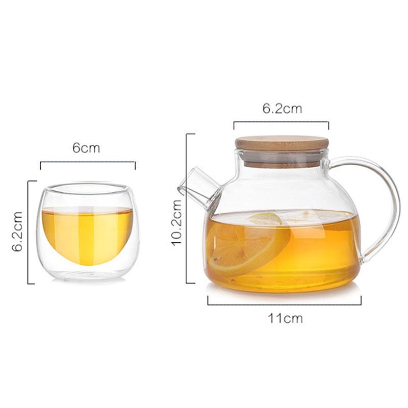 Heat-resistant Glass Teapot Cup Set Thickened Glass with Durable Handle Design for Family Dinner Wedding or Baby Shower