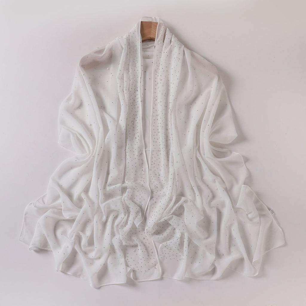 New Pearl Chiffon Long Scarf With Star Diamond For Women