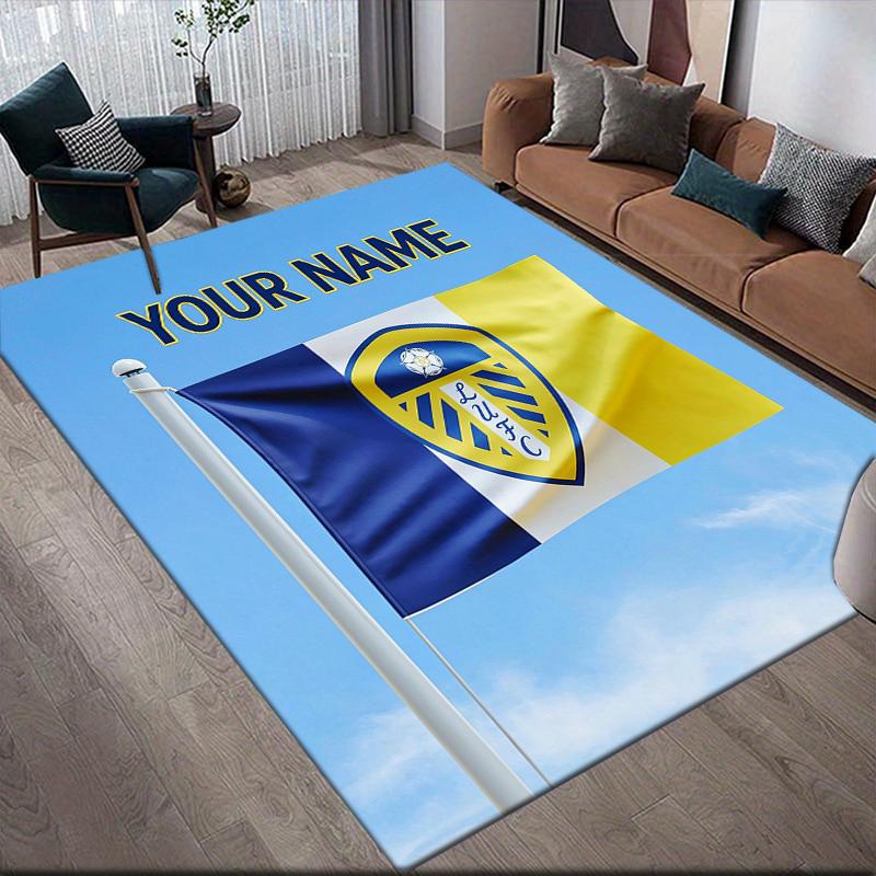 Custom Name,Leeds United Home Sofa Decoration for Living Room & Bedroom, Non‑Slip Play Flannel Floor Mat for Game Room