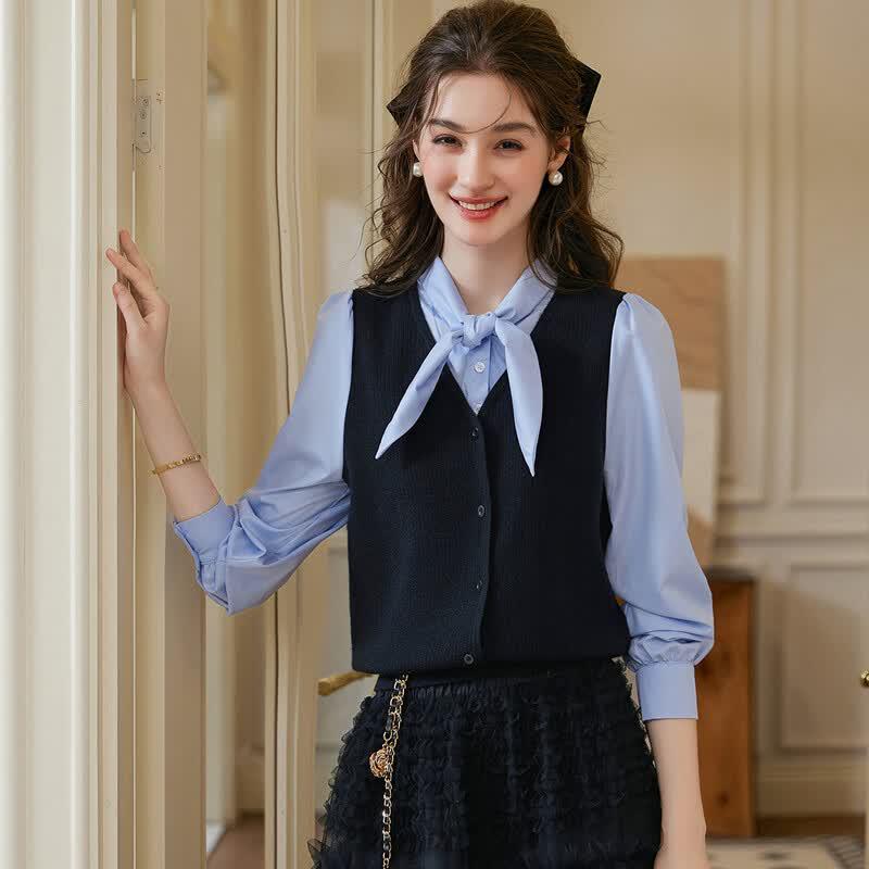 Women's Color-Block Square Neck Faux Two-Piece Knit Top