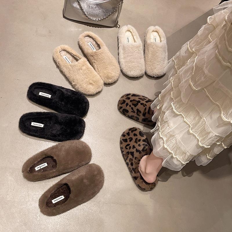 Flat bottom warm fluffy shoes women's new autumn and winter outer wear fluffy lazy bag head cotton mop