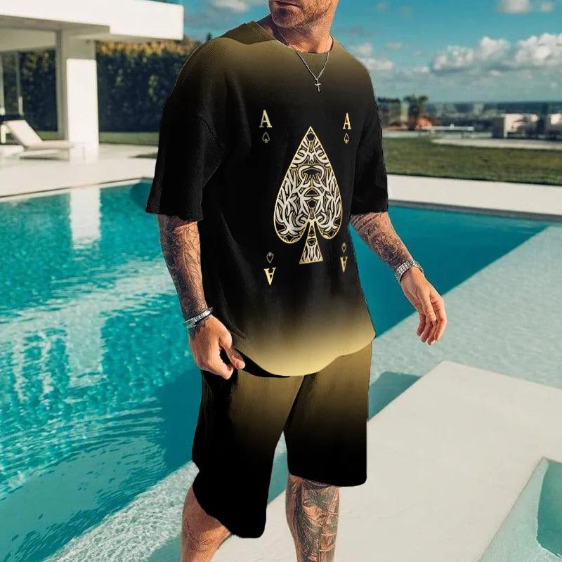 Men's Sets Summer Short Sleeve T Shirt Shorts 2 Piece Outfits Street Sportswear Print Men Clothing Retro Style Casual Tracksuits