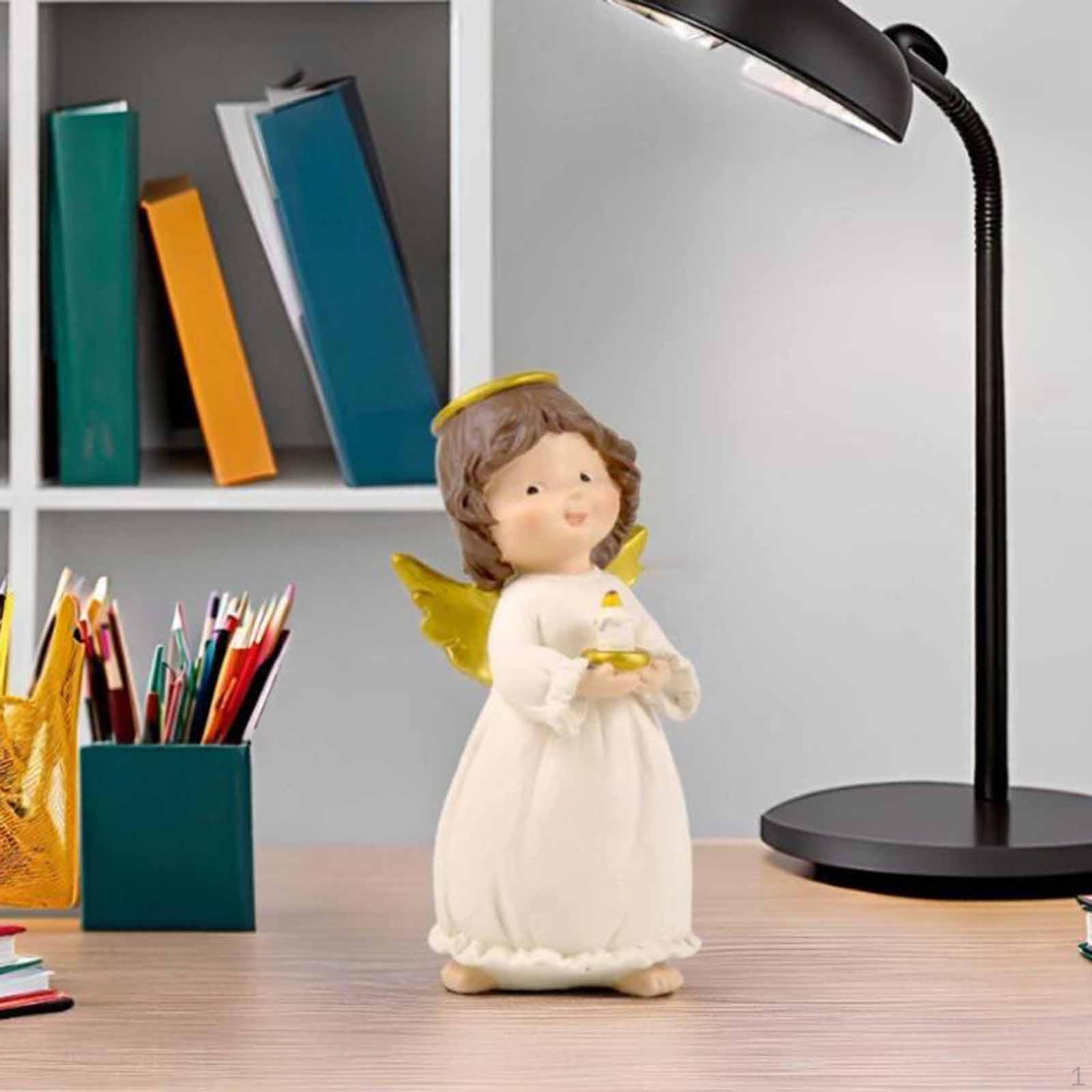 Miniature Angel Figurine Farmhouse Cherub Holding Candle Statue