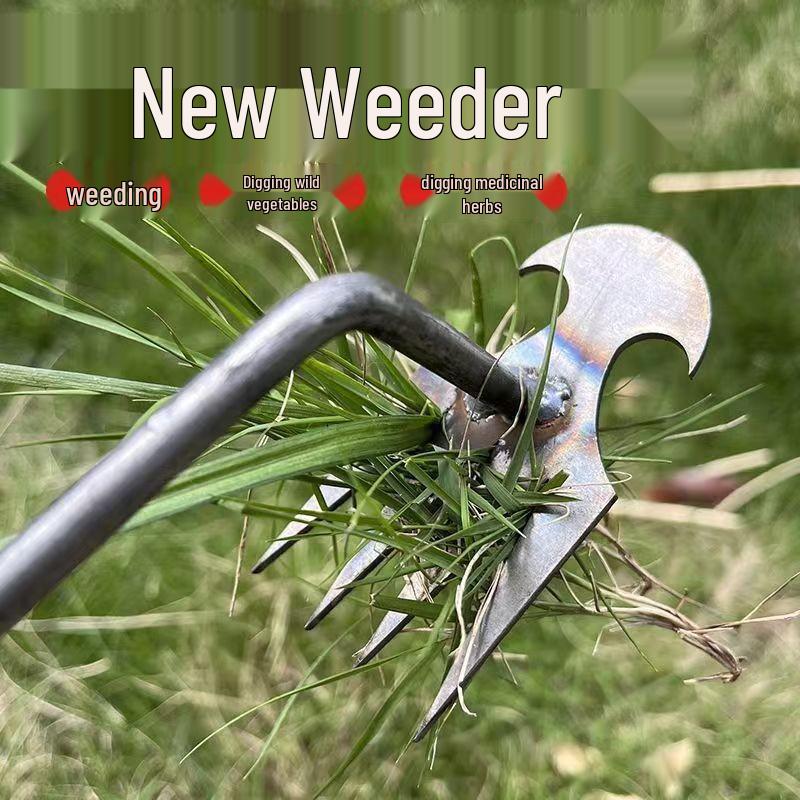 Dual-Use Steel Gardening Rake and Hoe with Saw Blade for Weeding and Root Pulling