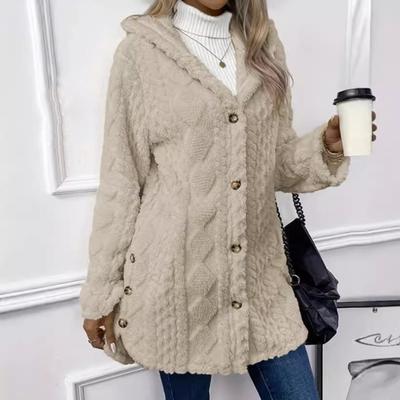 Herbst Frühling Damen Jacke mit Kapuze lose einfarbig lange Ärmel einreihige Strickjacke Hoodie