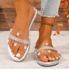 Fashion Rhinestone Plus Size Flats Women's Summer New Round Toe Pearl Sheer Belt Soft Sole Lightweight Flip Flops
