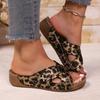 Summer New Platform Fish Mouth Cutout Slipper Wedge Large Size Casual Leopard Print Slipper Women