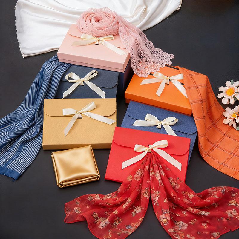 1Pc Silk Scarf Packaging Gift Wrapping Gift Box Practical Packaging Box Minimalist Envelope-style Pearlescent Paper Ribbon