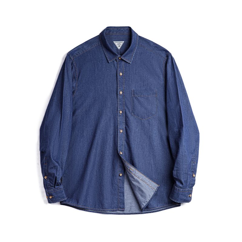 

Madden Parka American Retro Single Workwear with Pocket Parka Denim Shirt Denim Casual Long Sleeves Silm Shirt Men s Autumn Denim Blue(Small silm) L