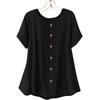 Top Camiseta Feminina Fashionável de Manga Curta com Gola Redonda e Decoração de Botões -Cor Única