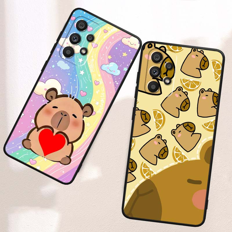 Cartoon Anime Capibala Art Phone Case For Samsung A41 A35 A34 A33 A32 A25 A24 A23 A21s A06 A05 A04 A03 Note 10 20 Ultra 5G Black