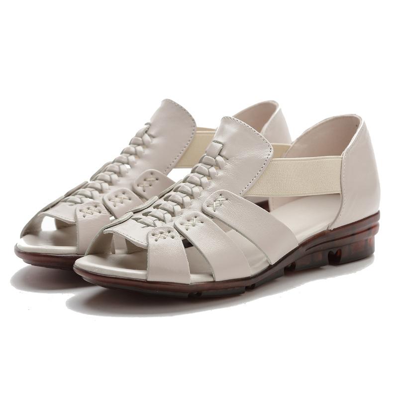 2025 Summer Shoes Women's Sandals Woman Open Toe Wedge Sandals Genuine Leather Outdoor Shoes Office Ladies Low Heeled Shoes