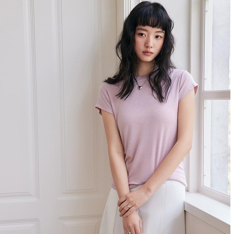 

Summer Short-sleeved T-shirt for Women with A Round Neck Design, A Slimming One-sleeve New Solid Color Comfortable Top M
