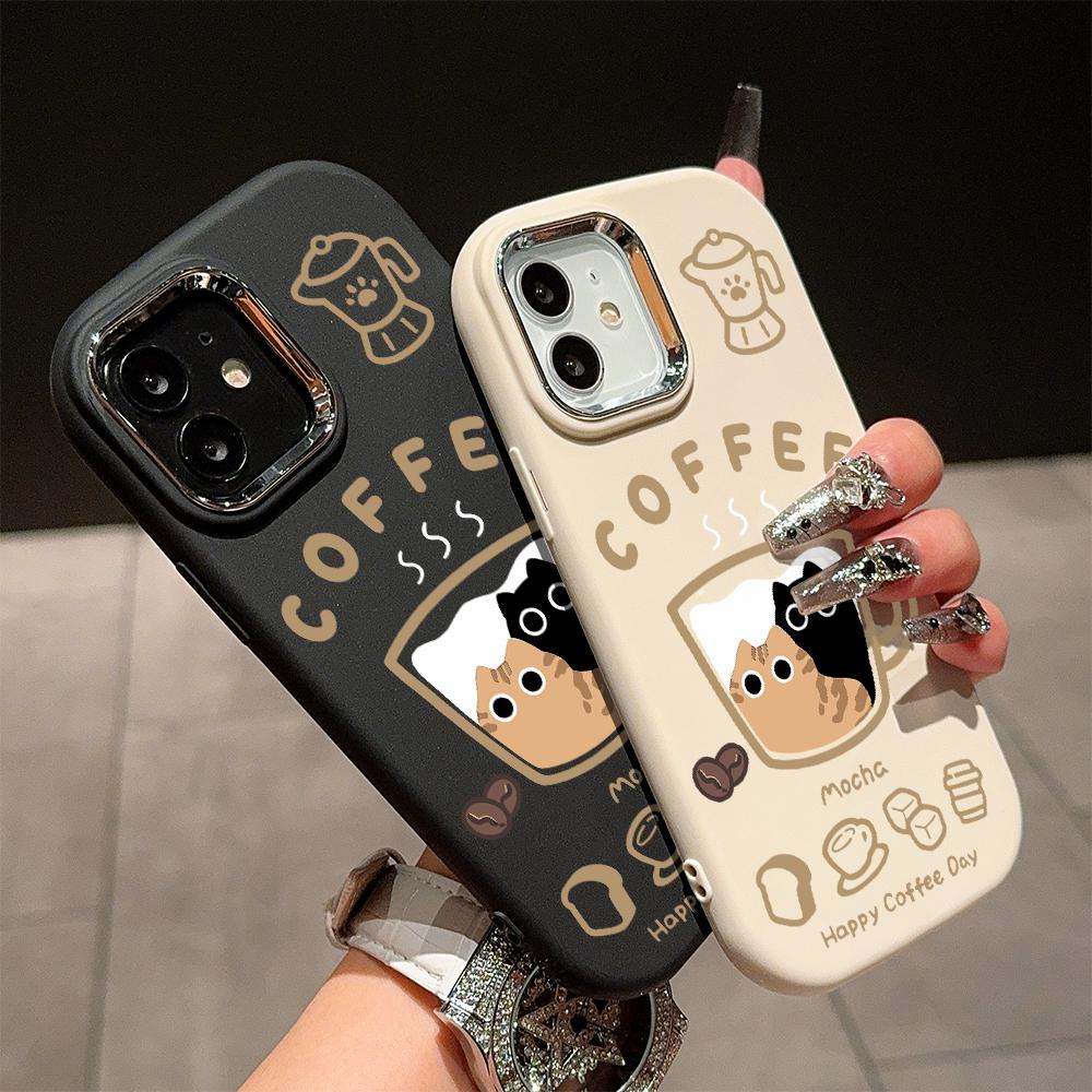 For OPPO A16 A38 A57 A58 A74 A78 A98 Reno8T Reno13F Realme C25S C53 C65 Tegneserie Svart Katt Sølvkant Mykt Flytende Silikon Beskyttelsesdeksel
