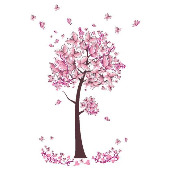 Pink Butterfly Flowers Tree Removable Wall Sticker Livingroom Bedroom Home Decal KTY