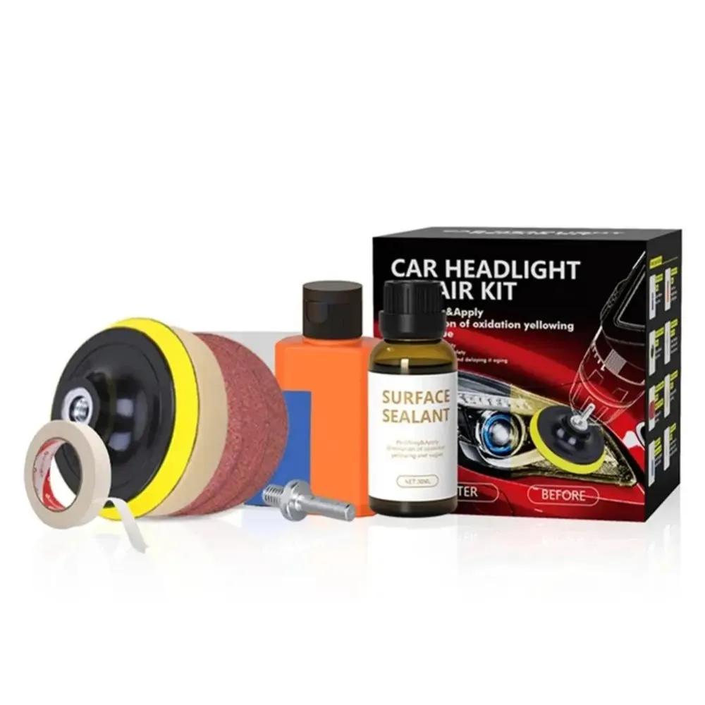 Car Headlight Restoration Kit - Chemical Brightener & Polishing Paste for Auto Headlamps Wax Sanding