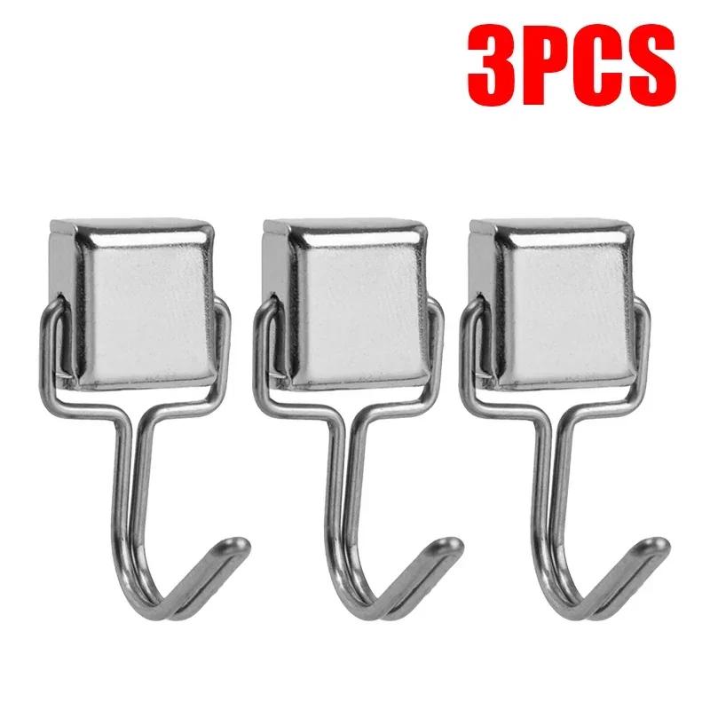 40/1PCS Strong Magnetic Hook Silver Rotating Hooks Neodymium Wall-mounted Magnet Hanger Bathroom Refrigerator Hanging Tools