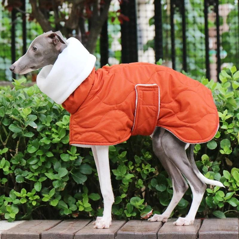 

Winter Warm Large Dog Coats Greyhound Cotton Jacket Neck Protection Luxury Designer Dog Clothes with Belt Thick Pets Supplies S оранжевый