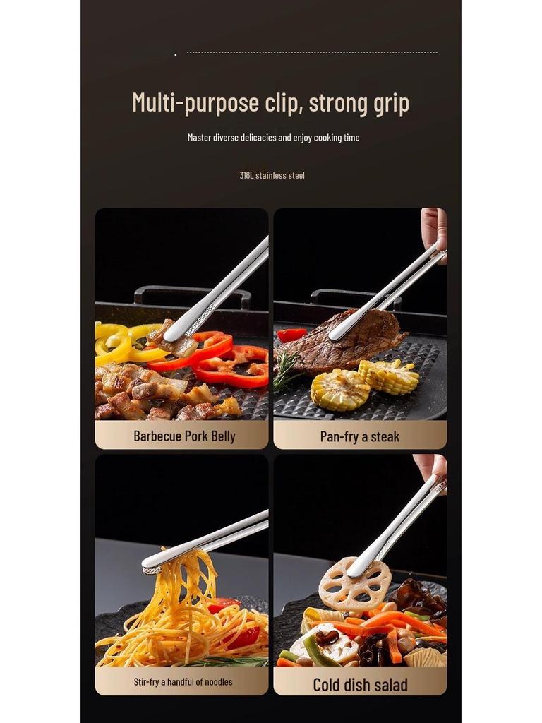 Heavy-Duty 316 Stainless Steel BBQ Grill Tongs - Korean Style