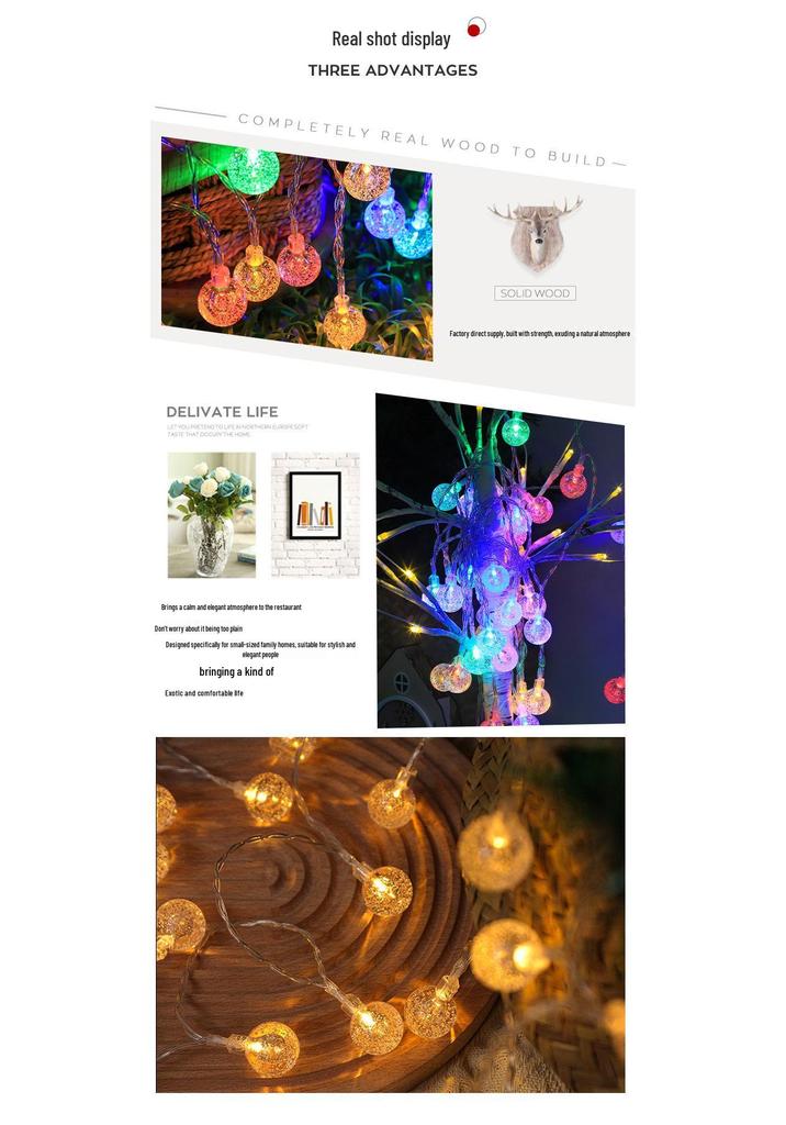 LED Bubble Ball Water Drop Colorful Outdoor String Lights, Battery/USB Powered for Camping & Festival Decorations