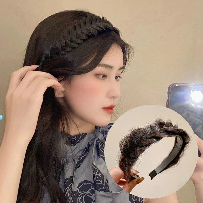 פאה עצלנית טוויסט סרטים לנשים צמות רחבות עצם דג צמות שיער בעבודת יד רטרו ראש חישוק עיצוב שיער אביזרי כיסוי ראש