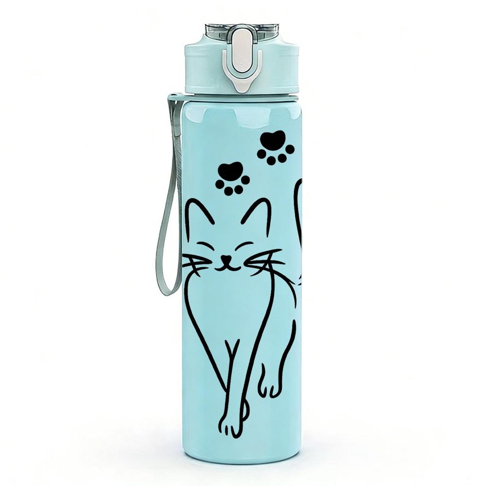 1PC Simple Cat Line Art 750ml Color Plastic Sports Water Bottle Leakproof Flip Straw Lid Suitable for Sports Office Home Use