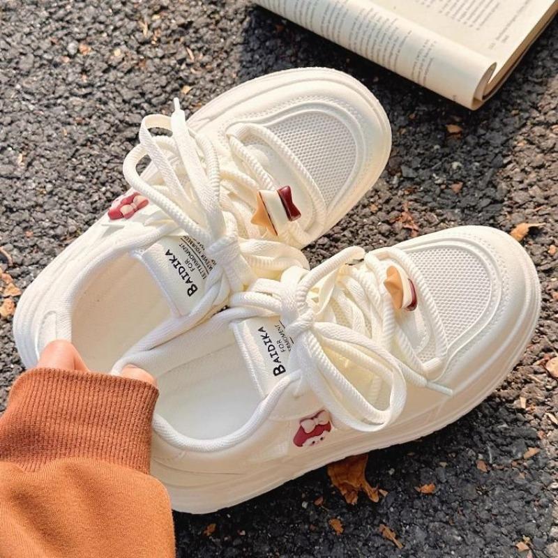 College Style Thick-soled Cartoon Little White Shoes Women's New Mesh Breathable Casual Shoes Versatile Board Shoes