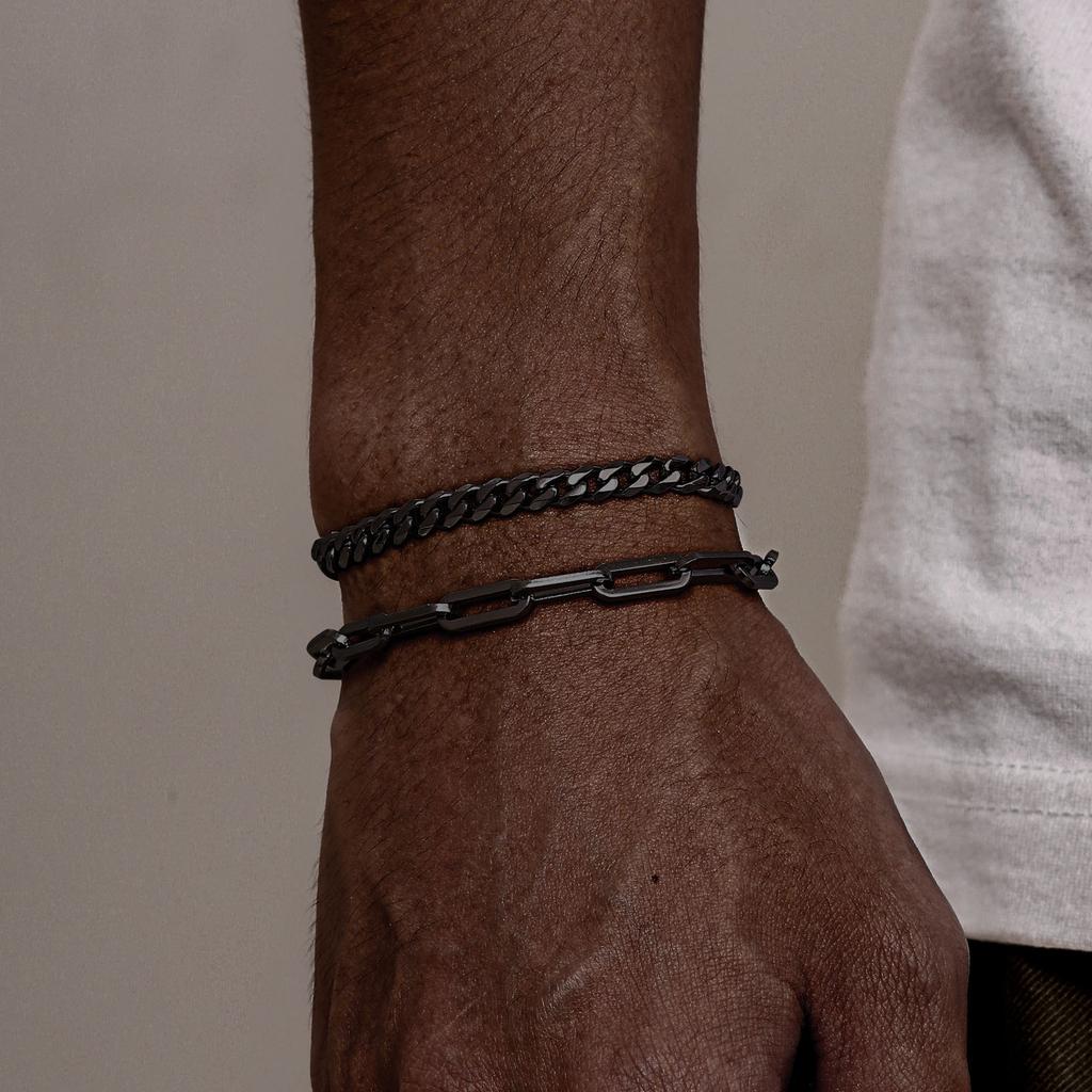 Vnox Punk Rock Stackable Stainless Steel Cuban Link Chain Bracelets for Men Women, Rectangular Paperclip Chain Bracelet Set
