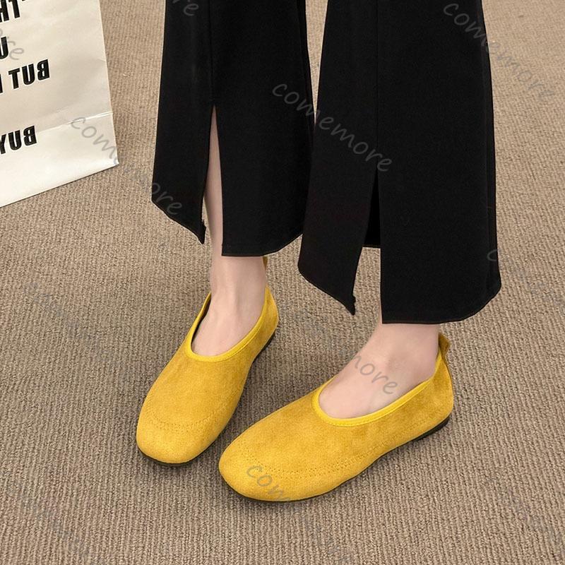 Fashion Comemore Women Flats Casual Retro Round Head Loafers Shoes Women Solid Suede Slip On Ladies Single Shoes Soft-soled Mocasines