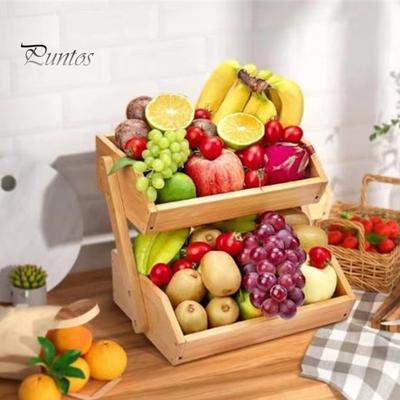 Wooden Fruit Basket Storage Rack Stackable Kitchen Organizer for Fruits Vegetables Snacks Space-Saving Multipurpose Shelf And Spice Rack