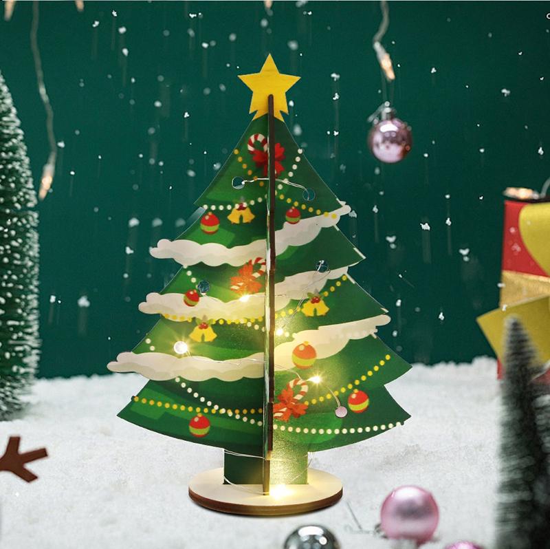 New Glowing Christmas Tree Home Desktop Decoration Wooden Christmas Decoration Accessories Led Lights 3D Ornaments Holiday Gift