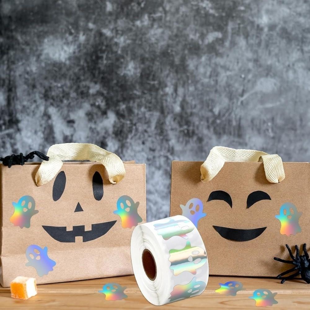 500Pcs/Roll New Laser Type Halloween Stickers Decorative Paper Waterproof Ghost Stickers Self-Adhesive Decals Halloween Party