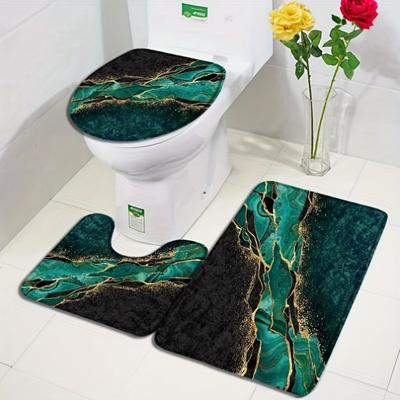 3-teiliges Badezimmermatten-Set mit Marmormuster, Rutschfester Badezimmerteppich, U-förmige Toilettenmatte, Toilettendeckel-Abdeckung, Badezimmerdekor