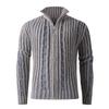 Autumn And Winter Men'S Striped Knitted Sweater American Contrasting Color Semi-Turtleneck Cardigan Sweater Jacket