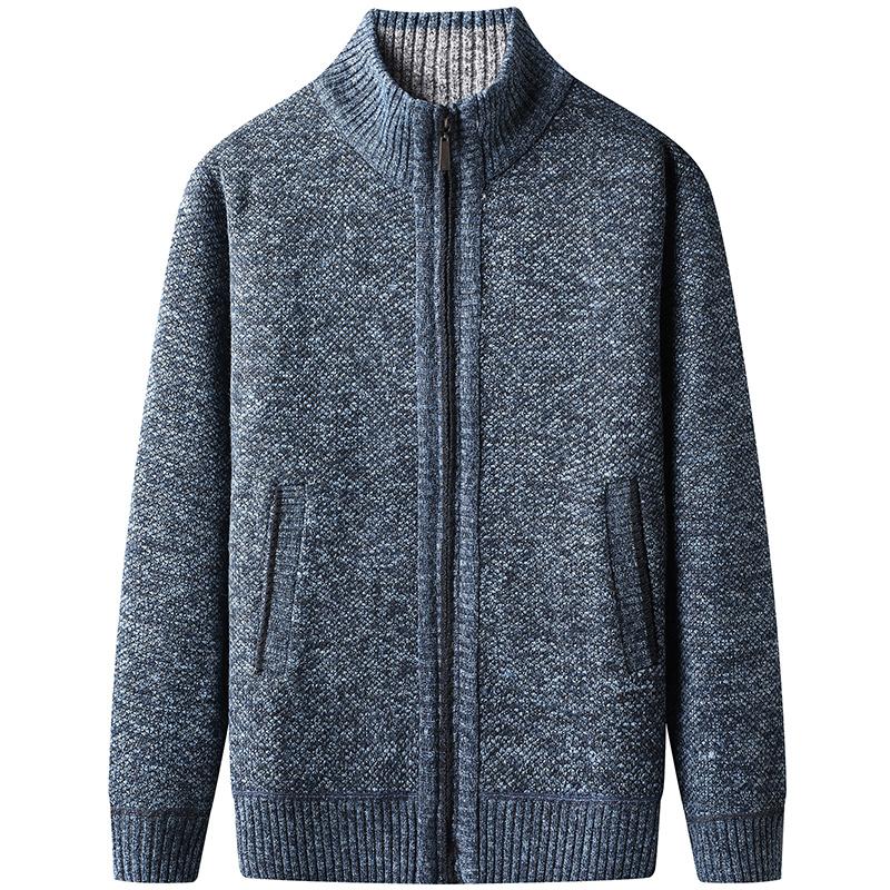 2025 Autumn New Jersey Men Casual Solid Color Sweatcoat Winter Men Thick Fleece Warm Sweater Casual Stand Collar Zipper Cardigan